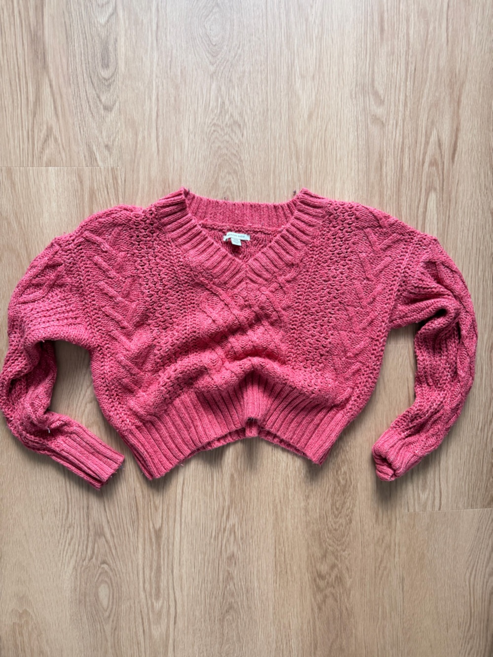American Eagle Outfitters Rose Pink Cable Knit V-Neck Sweater